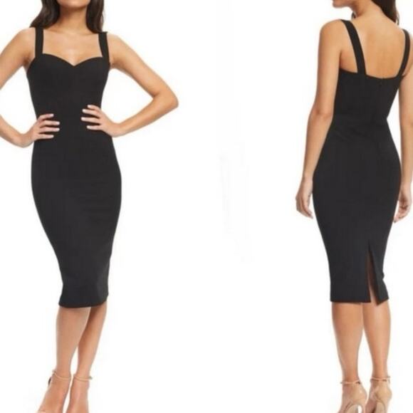 DRESS THE POPULATION Nicole Black Sweetheart Neckline Cocktail Midi Dress M NWT - Picture 1 of 5